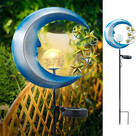 Solar Outdoor Light Moon-shape Waterproof Garden Landscape Light Cracked Glass Projection Lawn Plug Lamp
