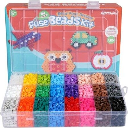 Fuse Beads Kit 4,800pcs 24 Colors Iron Beads Set with 5 Pegboards 55 Patterns for Christmas Birthday Gift
