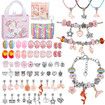 66 Pcs Charm Bracelet Jewelry Making Kit DIY Craft Rainbow Santa Elk Beaded for Arts Gril Gift for Teen Kids Ages 5+(Pink)