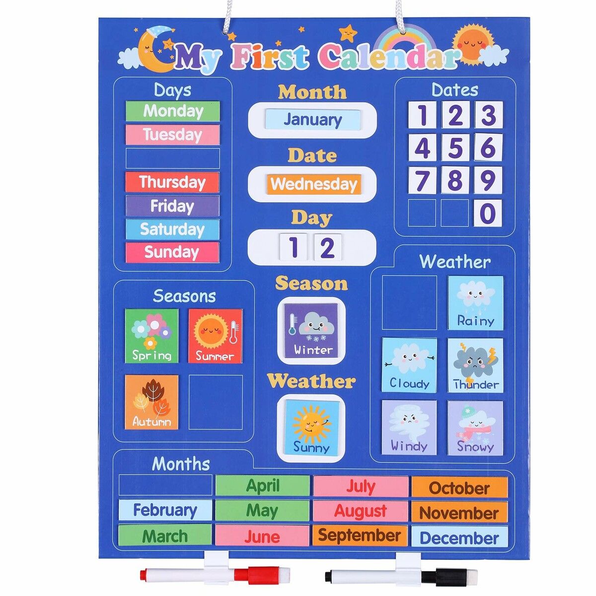 Classroom Calendar Chart Magnetic Preschool Learning Toys Homeschool Supplies Hang on Wall or Fridge Magnetic Blocks