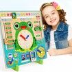 Montessori Wooden Toys Learning Clock Multifunctional Wooden Frog Teaching Clock Calendar Weather Season for Kids Age 3+