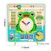 Montessori Wooden Toys Learning Clock Multifunctional Wooden Frog Teaching Clock Calendar Weather Season for Kids Age 3+