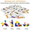 Tangram Pattern Puzzles Set Woodiness Blocks Colorful Tangram Sorting 60 Design Cards with 120 Pattern Jigsaw Puzzle Age 3+