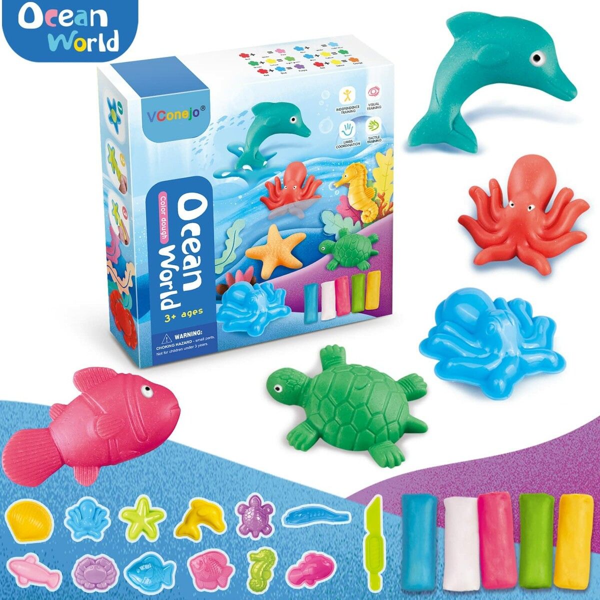 Color Dough Toys Ocean World Dough Set Creations Tools for Kid with sea Animals