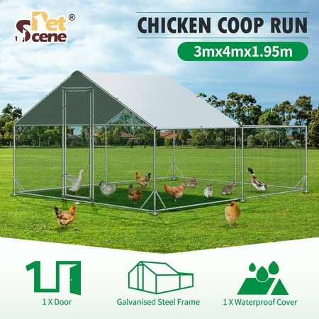 Chicken Run Coop Walk In Rabbit Hutch Bird Cage Hen Chook Pen House Dog Cat Enclosure Fence Bunny Shelter Aviary Large 300x400x195cm