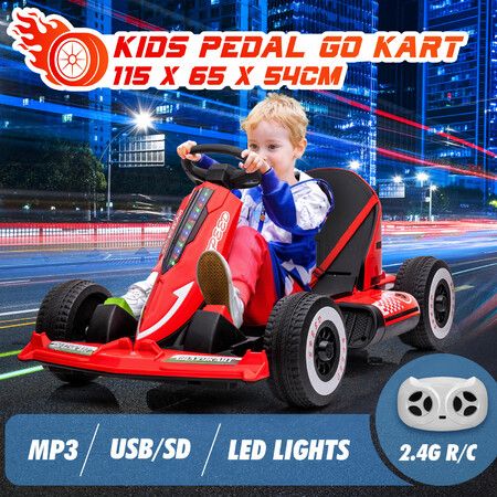 Kids Electric Car Remote Control Ride on Go Kart Racing Vehicle Toy off Road Riding 12V with LED MP3 Battery Red 