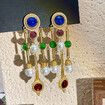 Vintage no-pierced palace style treasure tassel ear clip ancient color glass earrings stud clip no-pierced