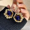 Vintage no-pierced palace style treasure tassel ear clip ancient color glass earrings stud clip no-pierced