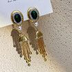 Vintage no-pierced palace style treasure tassel ear clip ancient color glass earrings stud clip no-pierced