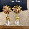 Niche retro  no-pierced palace style treasure tassel ear clip ancient color glass earrings stud clip no-pierced