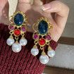 Niche retro  no-pierced palace style treasure tassel ear clip ancient color glass earrings stud clip no-pierced