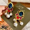 Niche retro  no-pierced palace style treasure tassel ear clip ancient color glass earrings stud clip no-pierced