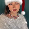 Christmas Jingle Bell Necklace Women Statement Chunky Crystal Teardrop Pendant Necklace Xmas Gift Jewelry