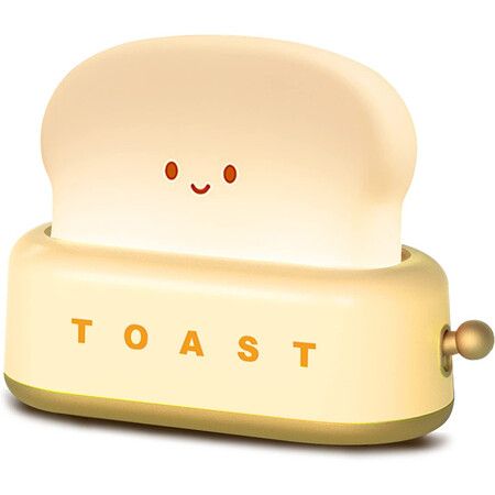 Desk Decor Toaster Lamp,Rechargeable Small Lamp with Smile Face Toast Bread Cute Toaster Shape Room Decor Night Light for Bedroom,Bedside,Living Room,Dining,Desk Decorations,Gift (Yellow)