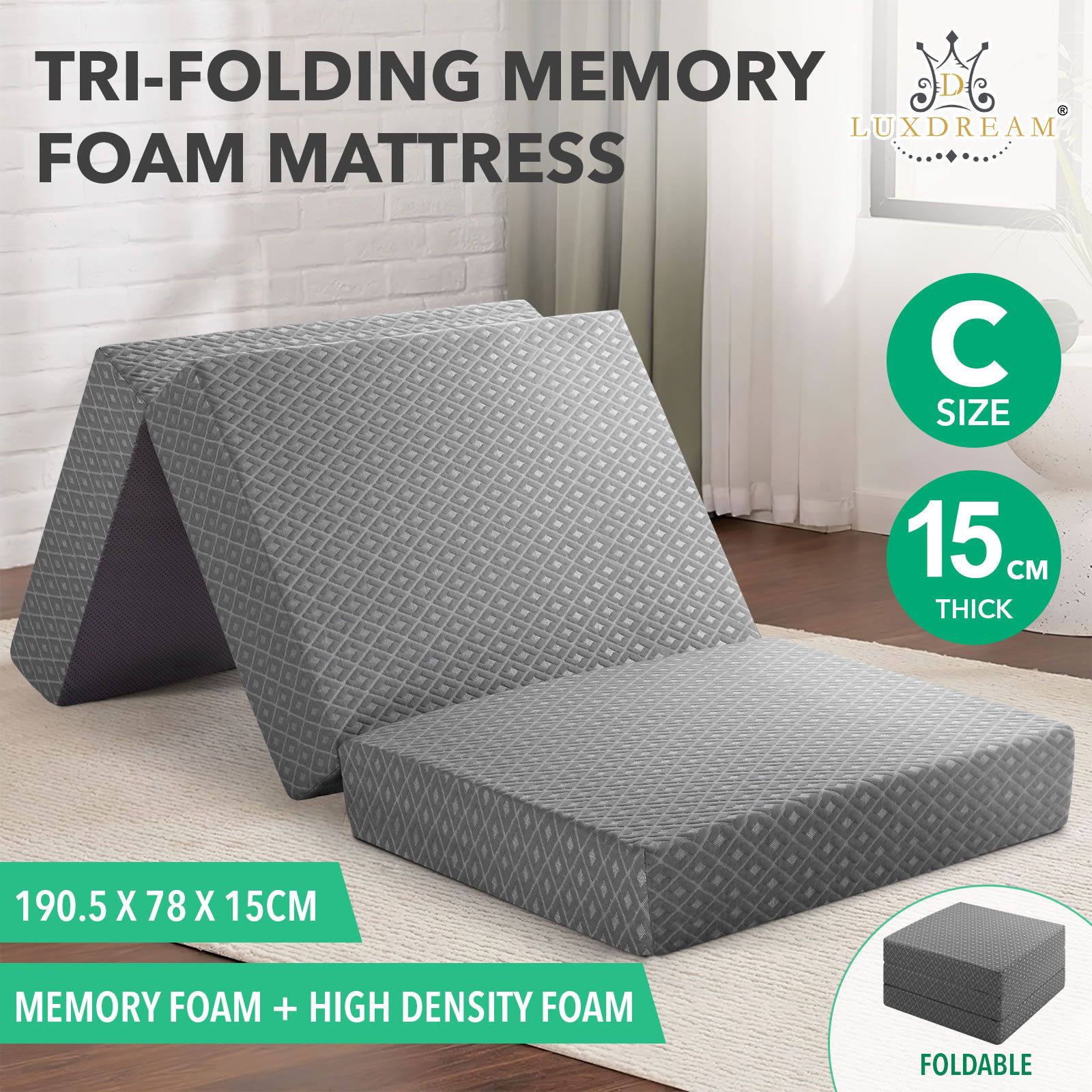 Folding Foam Mattress Trifold Sofa Bed Camping Floor Portable Sleeping ...