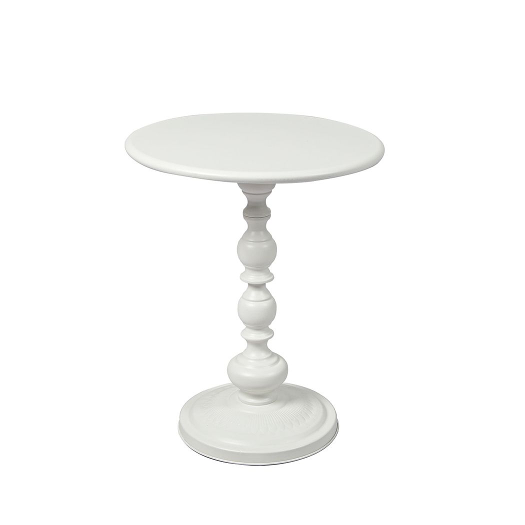 Levede Side Table Vintage End Round Tabletop Steel Base Nightstand Antique White