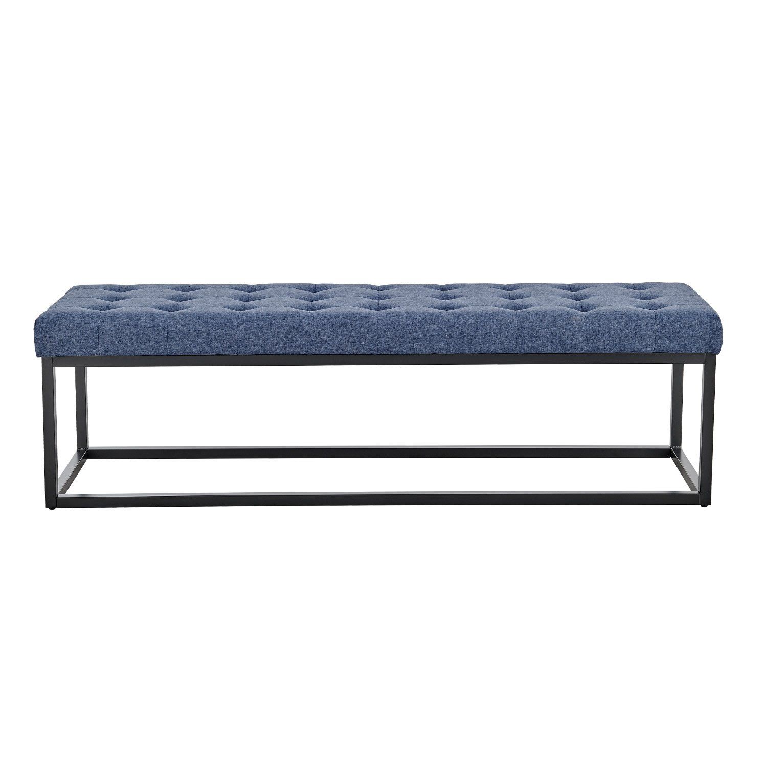 Cameron Button-Tufted Upholstered Bench with Metal Legs - Blue