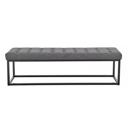 Cameron Button-Tufted Upholstered Bench with Metal Legs -Dark Grey