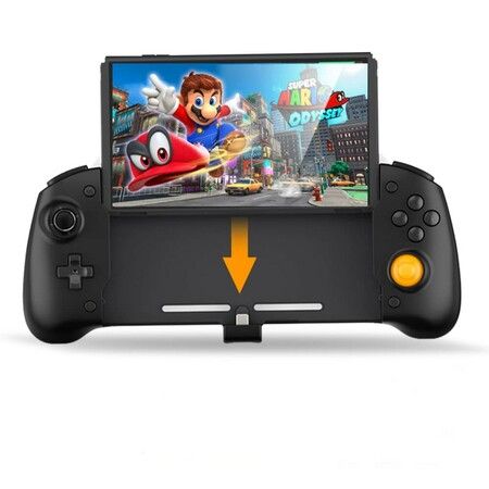 Ergonomic Nintendo Switch OLED Controller Grip for Handheld Mode with 6-Axis Gyro Back Button Mapping Vibration PD Fast Charge(Black)