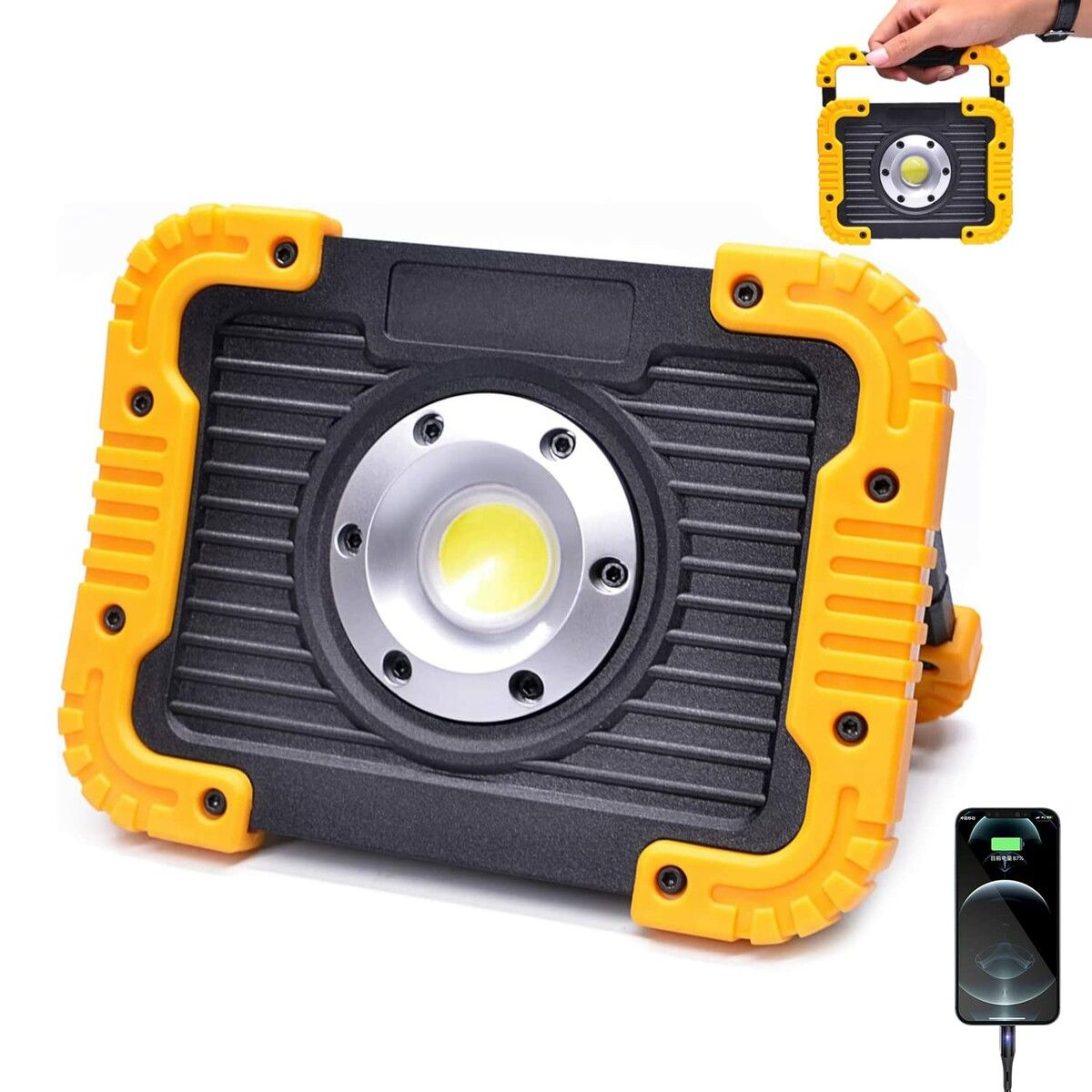 Rechargeable Work Light 30W LED Portable Flood Light 180° Adjustable Stand for Job Site Lighting Outdoor Camping Car Repairing(1 Pack)