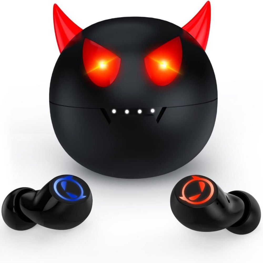 Wireless Earbuds, Touch Control Headset Stereo Sound in-Ear Wireless Earpiece, Bluetooth Earphones with Red Cartoon Charging Case(Devil)