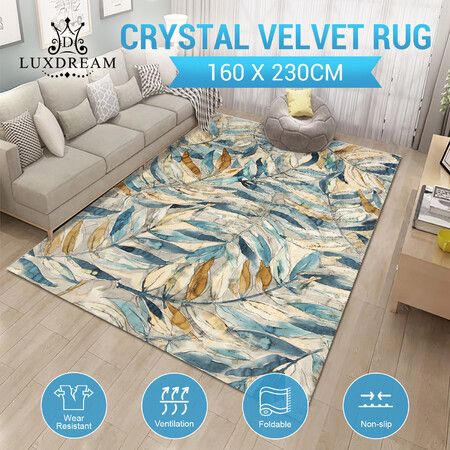 Area Rug Large Floor Mat Carpet Living Room Bedroom Non Slip Nursery Office Washable Soft Velvet Leaves 160x230cm