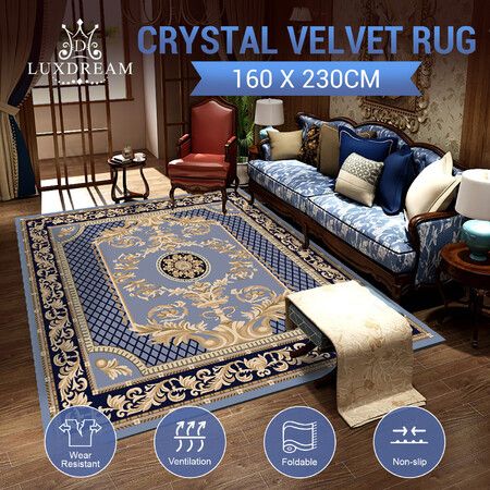 Large Area Floor Rug Mat Living Room Bedroom Carpet Office Non Slip Soft Velvet European Retro Print Washable 160x230cm