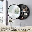 Bathroom Mirror Cabinet Medicine Vanity Round Wall Mirrored Cupboard with Storage Sliding Door Black 60cm Diameter