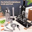 Cocktail Shaker Set 23-Piece Stainless Steel Bartender Kit with Acrylic Stand Booklet Bar Tools for Drink Mixing