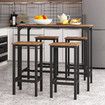 5 PCS Bar Table Set 4 Chairs Stools Kitchen Dining Height Counter Modern Wooden Top Metal Frame