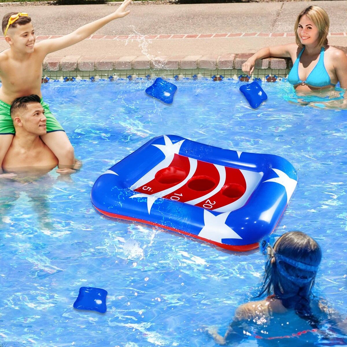 36" Inflatable Pool Cornhole Set Toss Games Ring Patriotic Float Party Summer Water Carnival Beach Toys