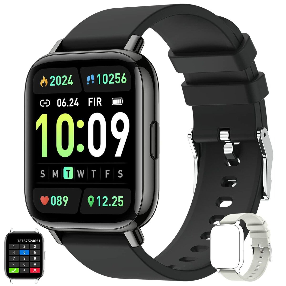 Smart Watch Bluetooth for Android Phone Waterproof Sport Blood Pressure Heart Rate Monitor Sleep Tracker for Men Women Fitness-Black