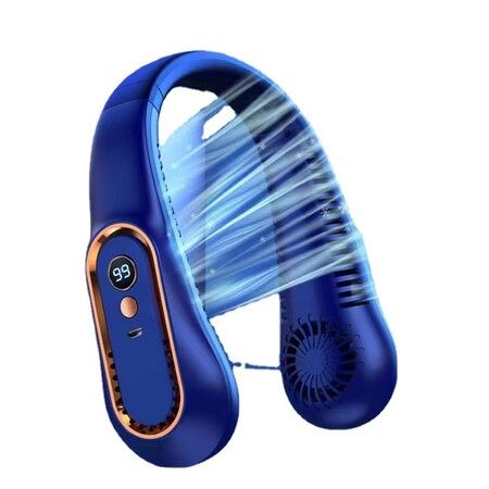 Portable Hanging Neck Fan Digital Display Usb Rechargeable Fan Portable Bladeless Mute Neckband Fans Electric Fan Color Blue