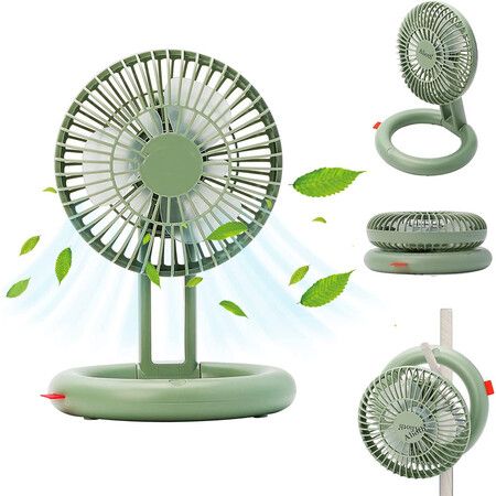 Portable Desk Fan,Foldable and Rechargeable, Super Quiet 3-Speed Battery Operated Fan for Office, Home (Green)