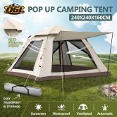 OGL 4 Person Tent Camping Instant Pop Up Family Beach Sun Shade Shelter Waterproof 240x240x160cm Creamy White