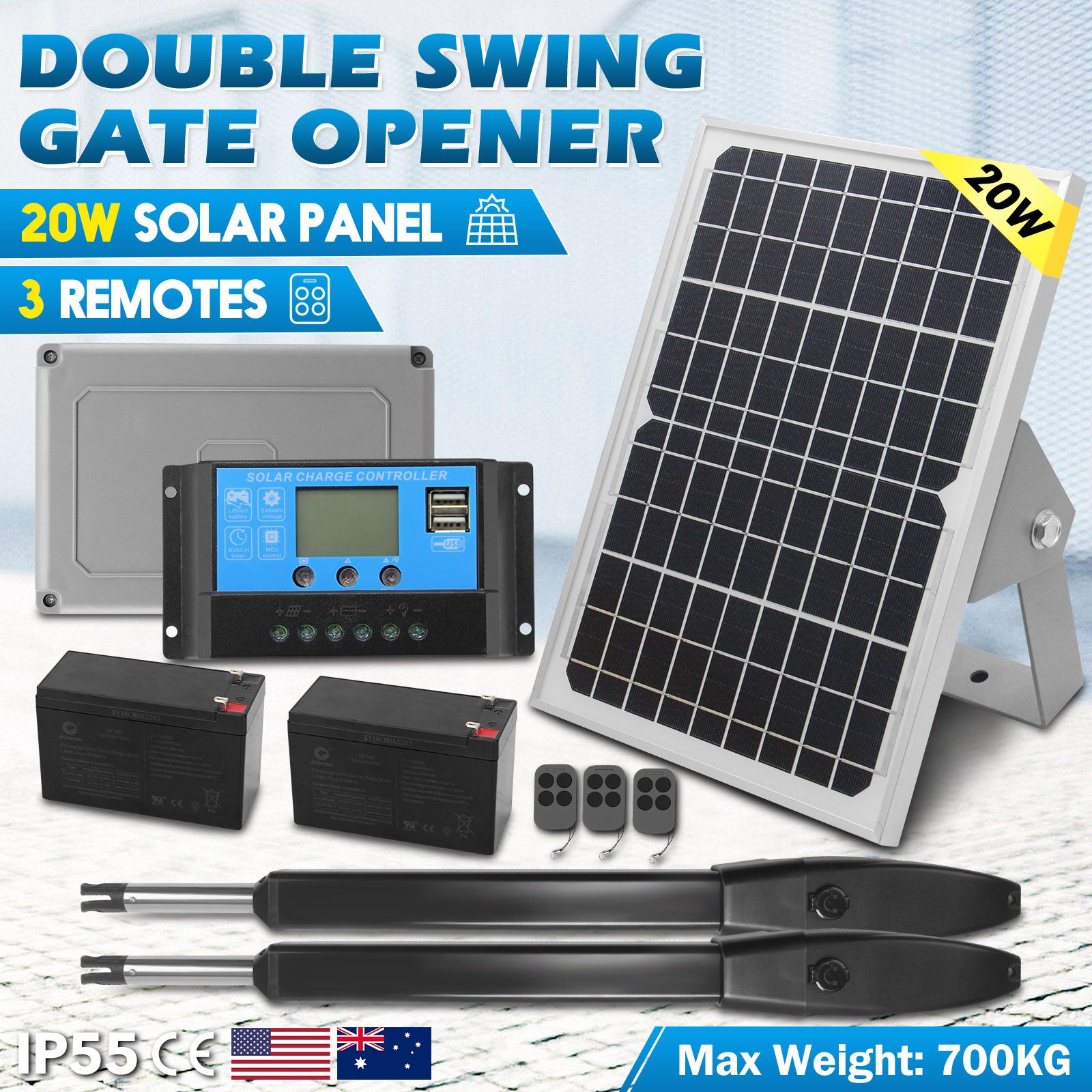 Solar Swing Gate Opener Automatic Double Door Motor Operator System Auto Opening 24V DC with