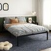 Queen Size Bed Frame Base Platform Black Metal Mattress Foundation with Storage 207x152x36CM 