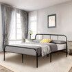 Queen Bed Base Frame Black Metal Platform Mattress Foundation with Storage Headboard Footboard 