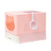 Cat Litter Box Kitty Toilet Training Enclosed Front Top Entry Lid Large Covered Hooded Kitten Potty Pan Furniture Scoop Foldable Pink