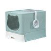 Cat Litter Box Enclosed Kitty Toilet Training Foldable Tray Top Entry Lid Front Exit Large Covered Hooded Potty Pan Furniture Scoop Green