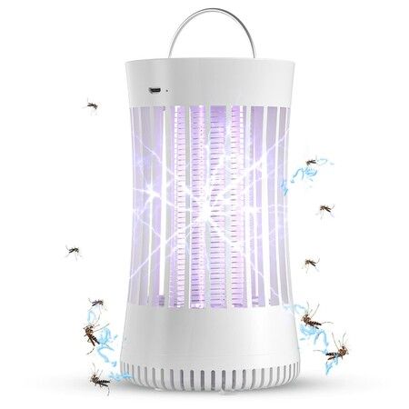 Portable USB Electronic Rechargeable Mosquito Fly Killer Lamp/Bug Zapper for Summer Trip,Outdoor Camping,Patio,Home(White)