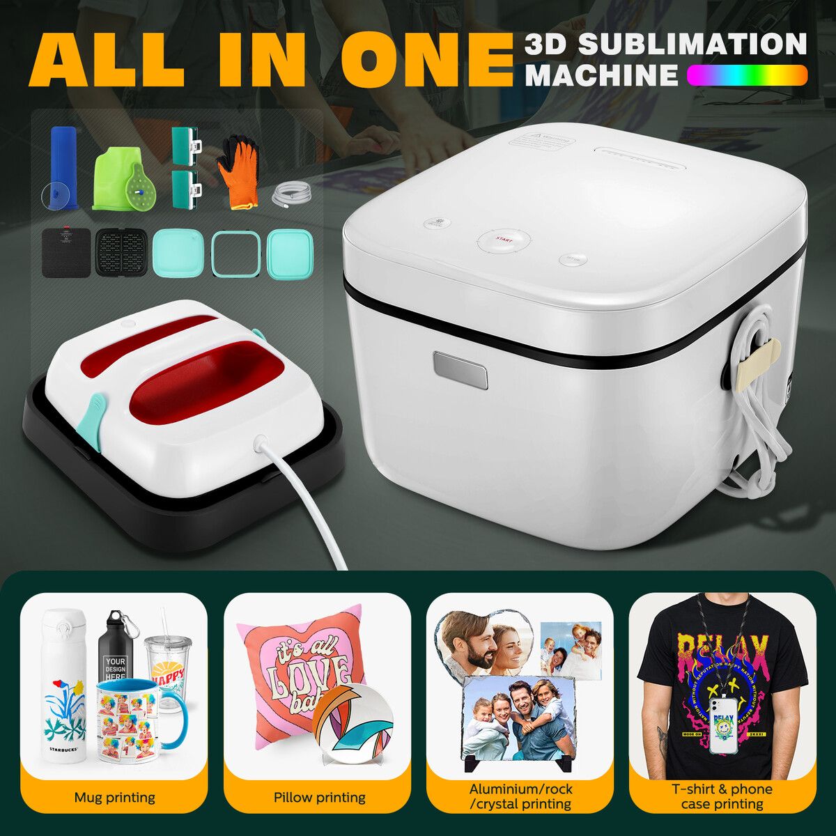 3D Sublimation Printer Vacuum Heat Press Transfer Mug Blank Printing Machine Supplies All In One Multifunction Kit 