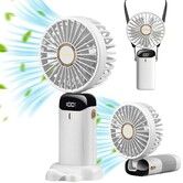 Mini Handheld Portable Hanging Neck Fan Adjustable USB Rechargeable with 5 Speed for Home Office Travel (3000mAh-White)