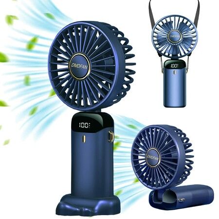 Mini Handheld Portable Hanging Neck Fan Adjustable USB Rechargeable with 5 Speed for Home Office Travel (3000mAh-Navy Blue)