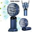 Mini Handheld Portable Hanging Neck Fan Adjustable USB Rechargeable with 5 Speed for Home Office Travel (5000mAh-Navy Blue)