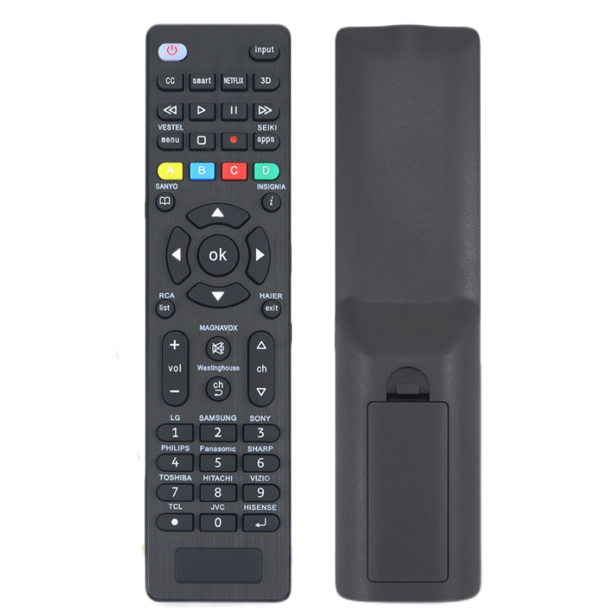 Universal Remote for Samsung,LG, Sony, Sharp, Vizio, Philips, Toshiba, Hitachi, Sanyo, JVC, TCL, Hisense, Vestel, Seiki, Insignia, Magnavox, haier, Panasonic, Smart TVs—Simple Settings Required