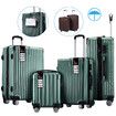 4 Piece Luggage Set Carry On Suitcase Traveller Bag Hard Shell Rolling Trolley Checked TSA Lock Front Hook Lightweight Dark Green