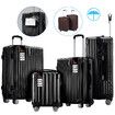 4 Piece Luggage Set Carry On Traveller Suitcases Hard Shell Rolling Trolley Checked Bag TSA Lock Front Hook Lightweight Black