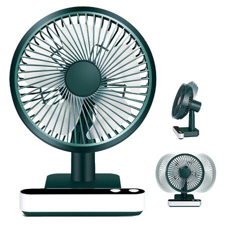 Table Fan Desk Fan Small Oscillating Fan 180°Rotated 5000mAh Rechargeable Battery Powered for Home Office Bedroom (Green)