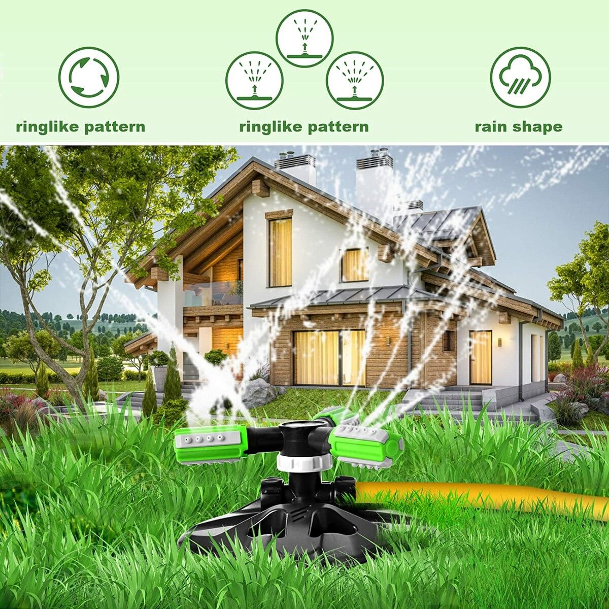 Automatic 360 Rotation Adjustable Large Area Patio Sprinkler System, Oscillating Irrigation Sprinkler Easy Hose Connection